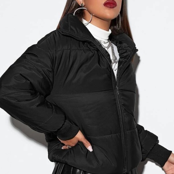Jackets & Blazers - Quilted puffer zip up jacket winter black